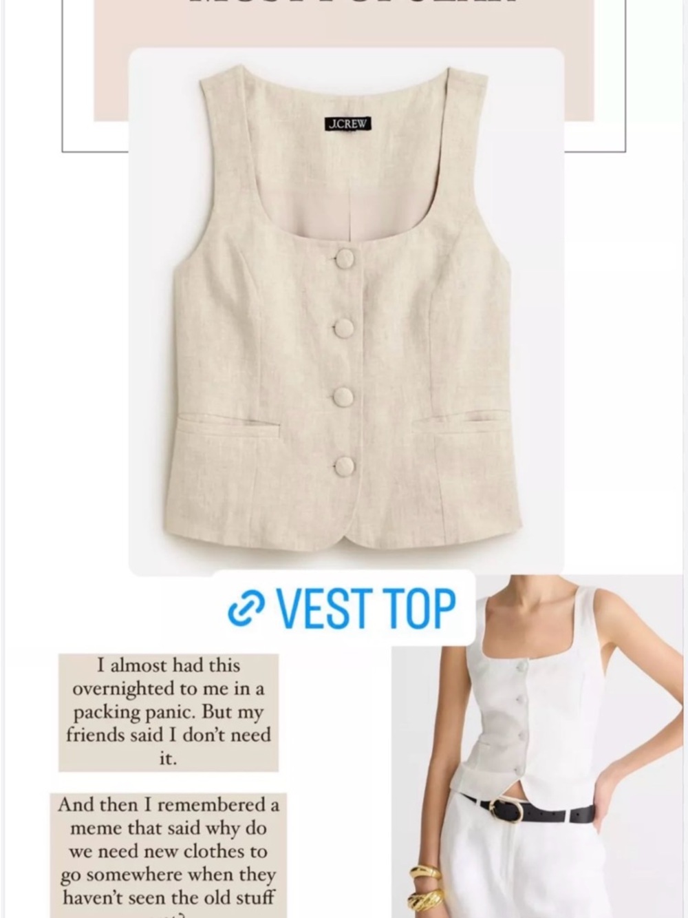 J. Crew Cream Linen-Blend Button Vest